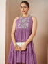 Janasya Women's Lavender Georgette Embellished Tiered Kurta With Palazzo Set